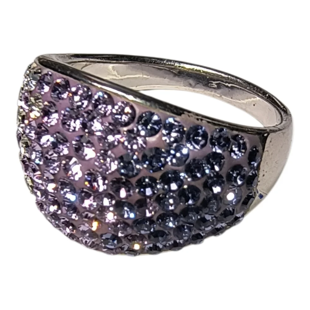 Purple Chunky Sterling Silver & Crystal Graduated Color Ombre Ring